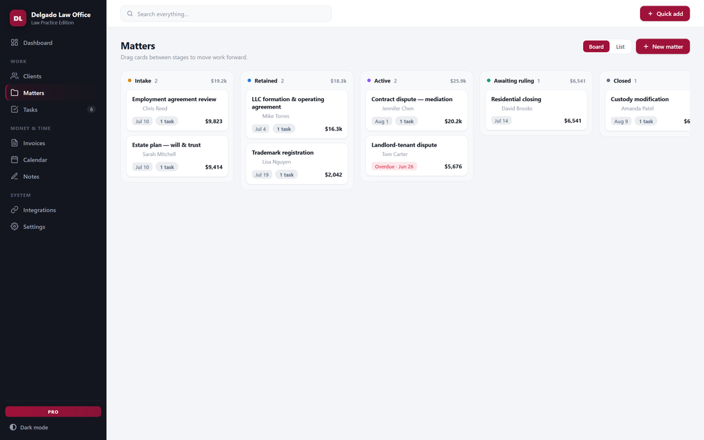 CaseDesk — board view