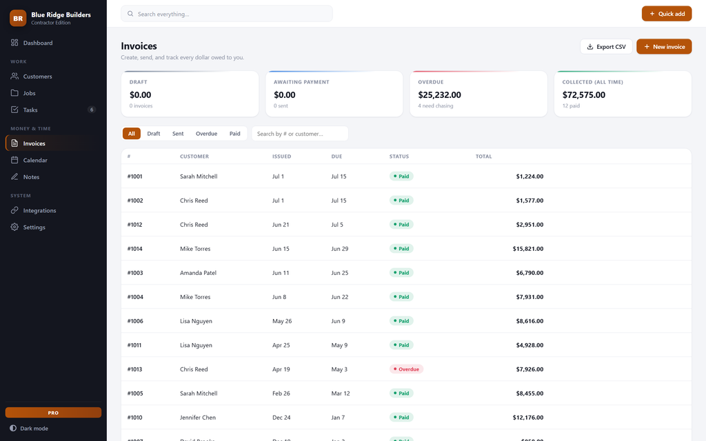 BuildDesk — invoices view