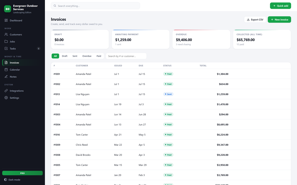 LawnDesk — invoices view