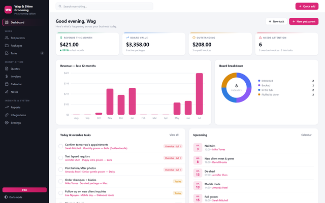 GroomDesk Pro — Every pet's story, every appointment, one screen
