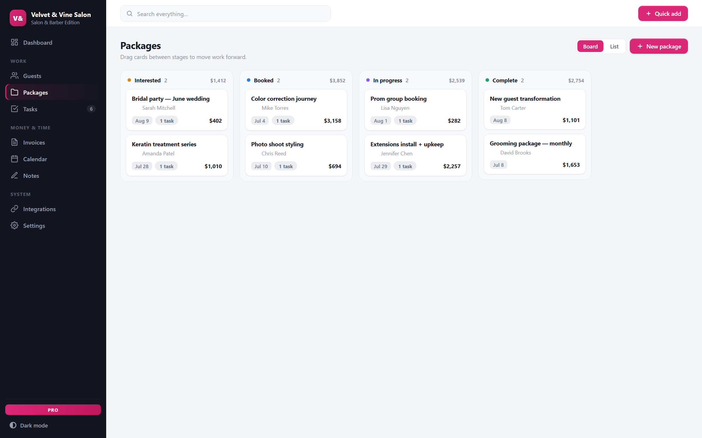 SalonDesk — board view