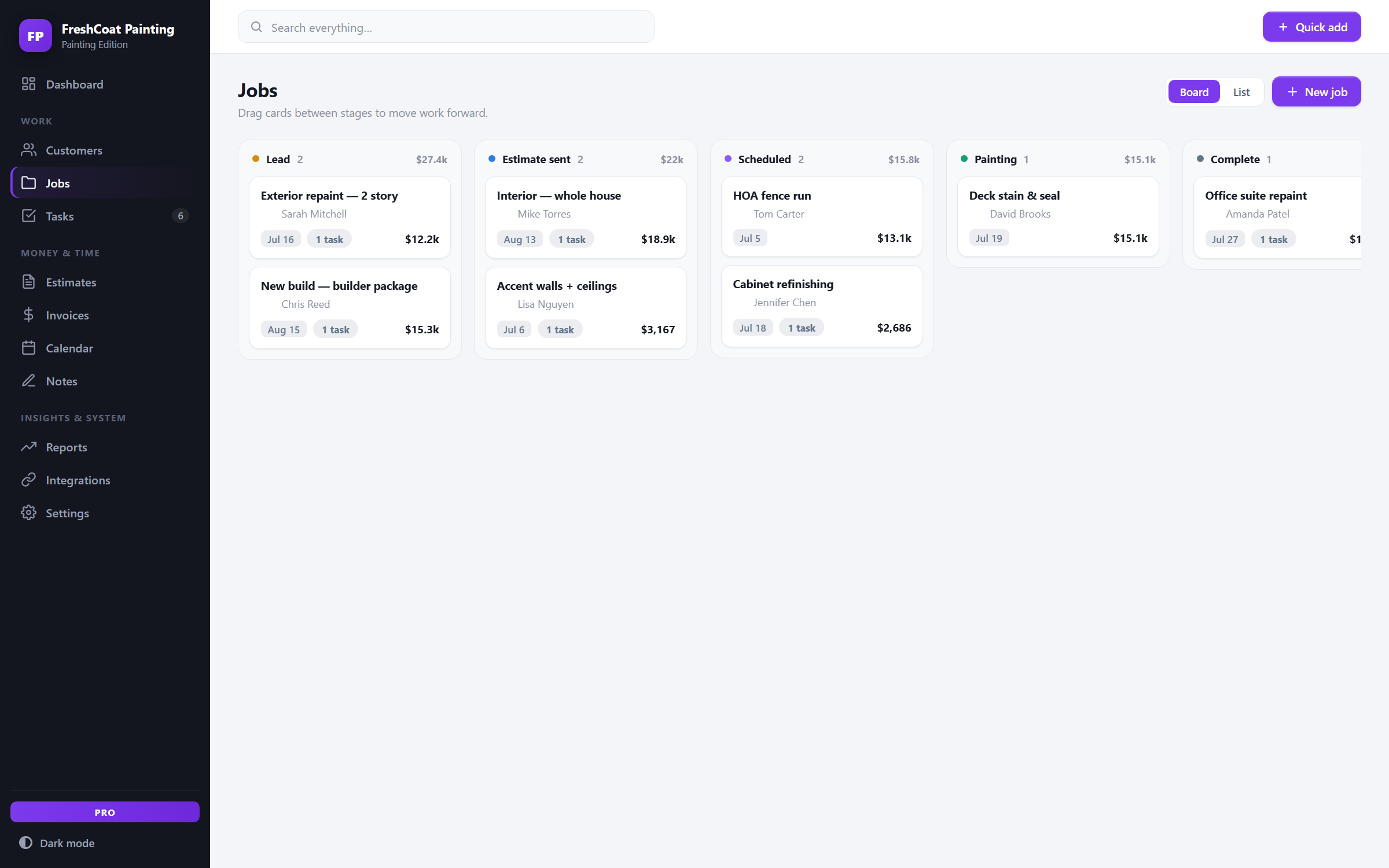 BrushDesk — board view