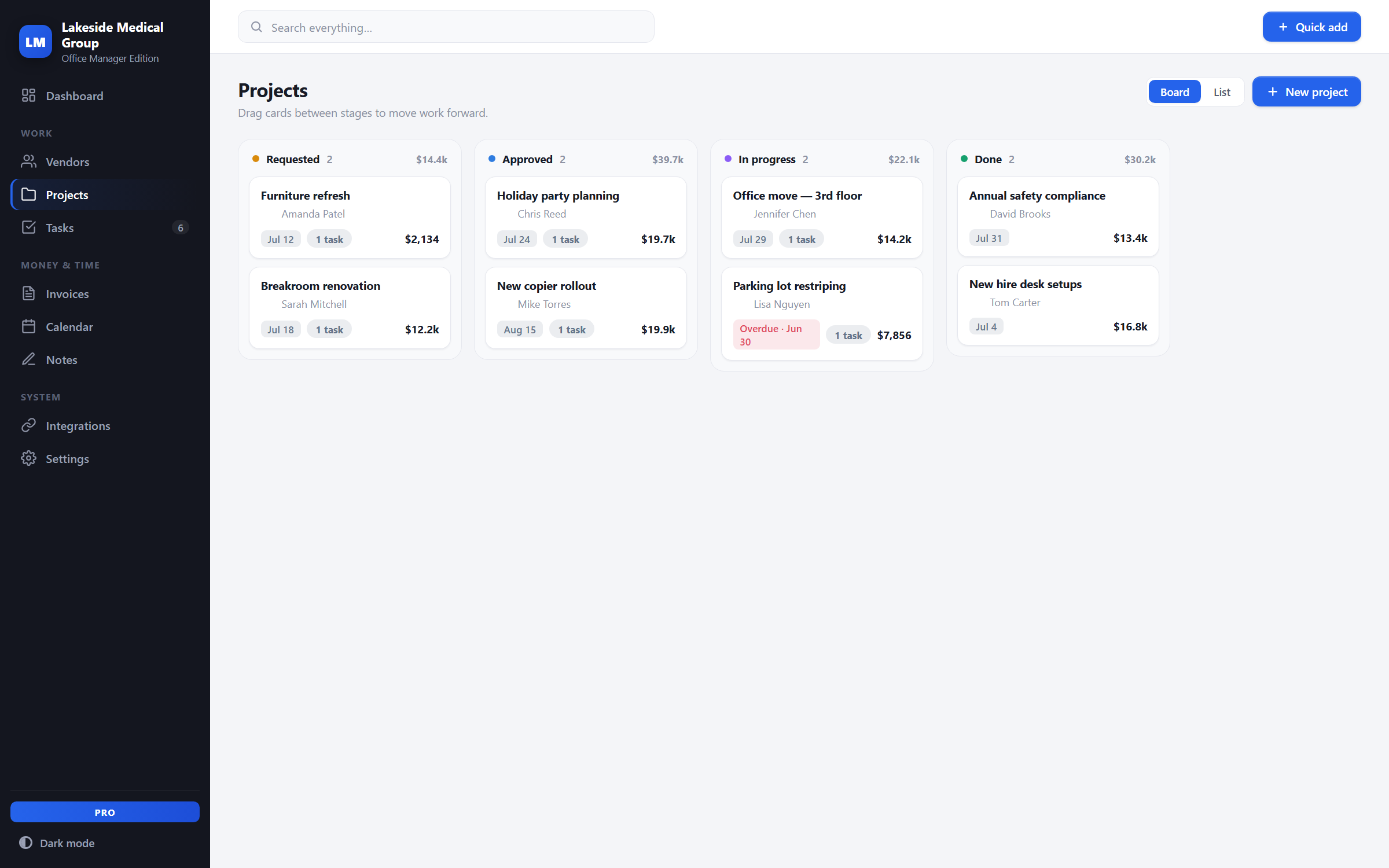 OpsDesk — board view