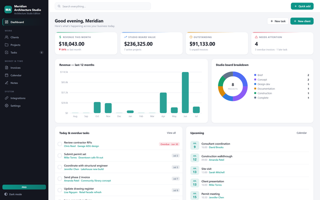StudioDesk Pro — The studio dashboard for architects