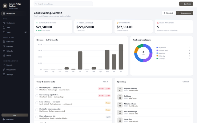 RoofDesk Pro — Every roof from inspection to paid