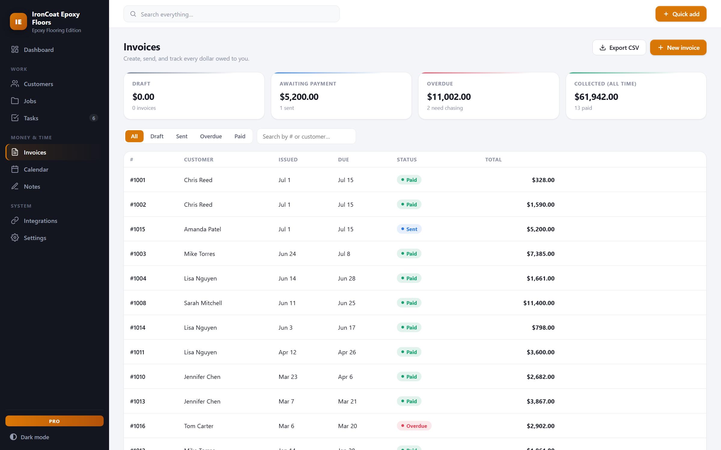 FloorDesk — invoices view
