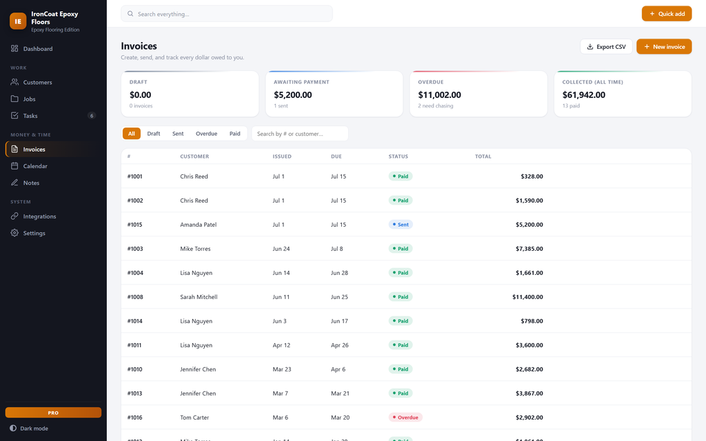 FloorDesk — invoices view