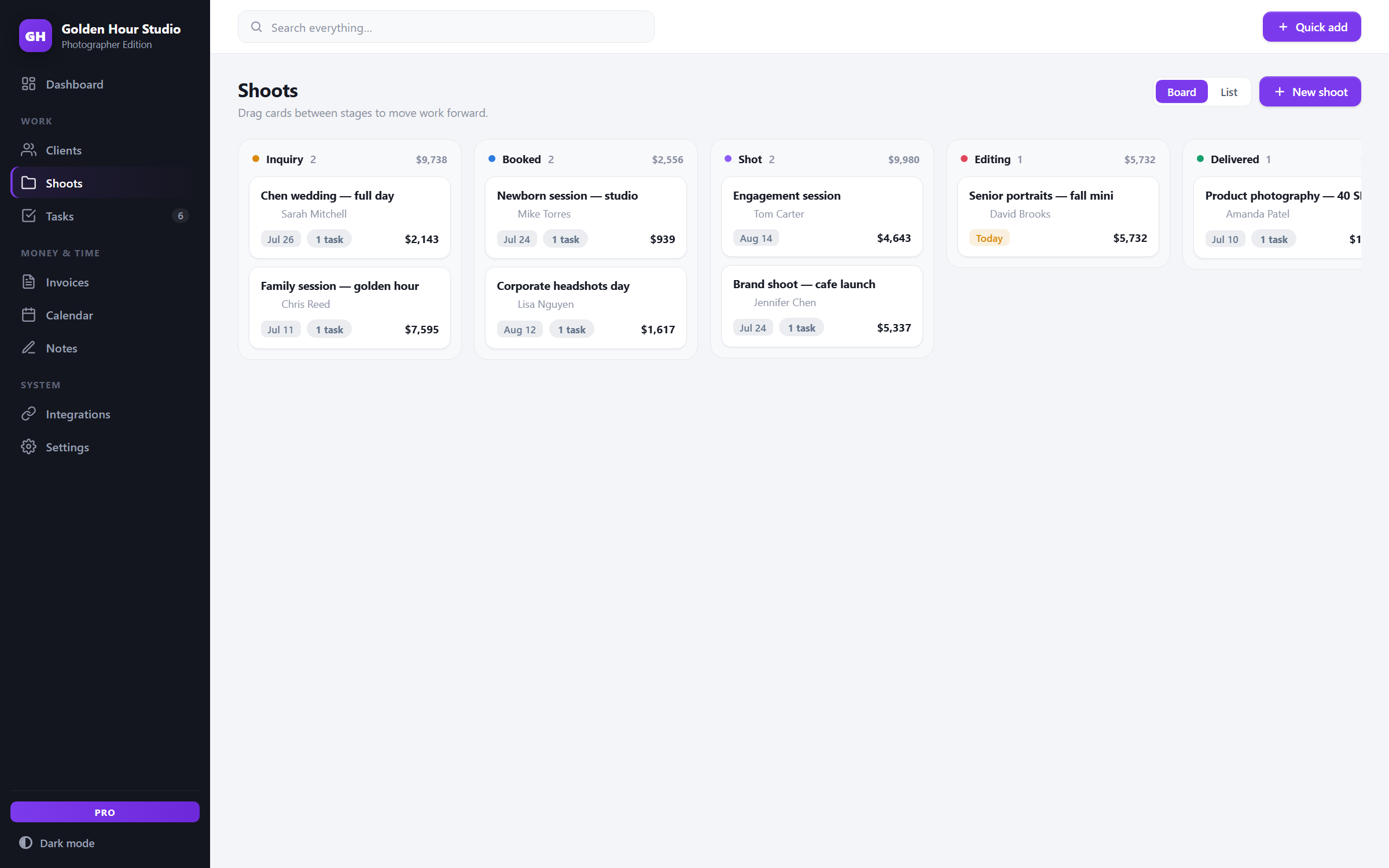 LensDesk — board view