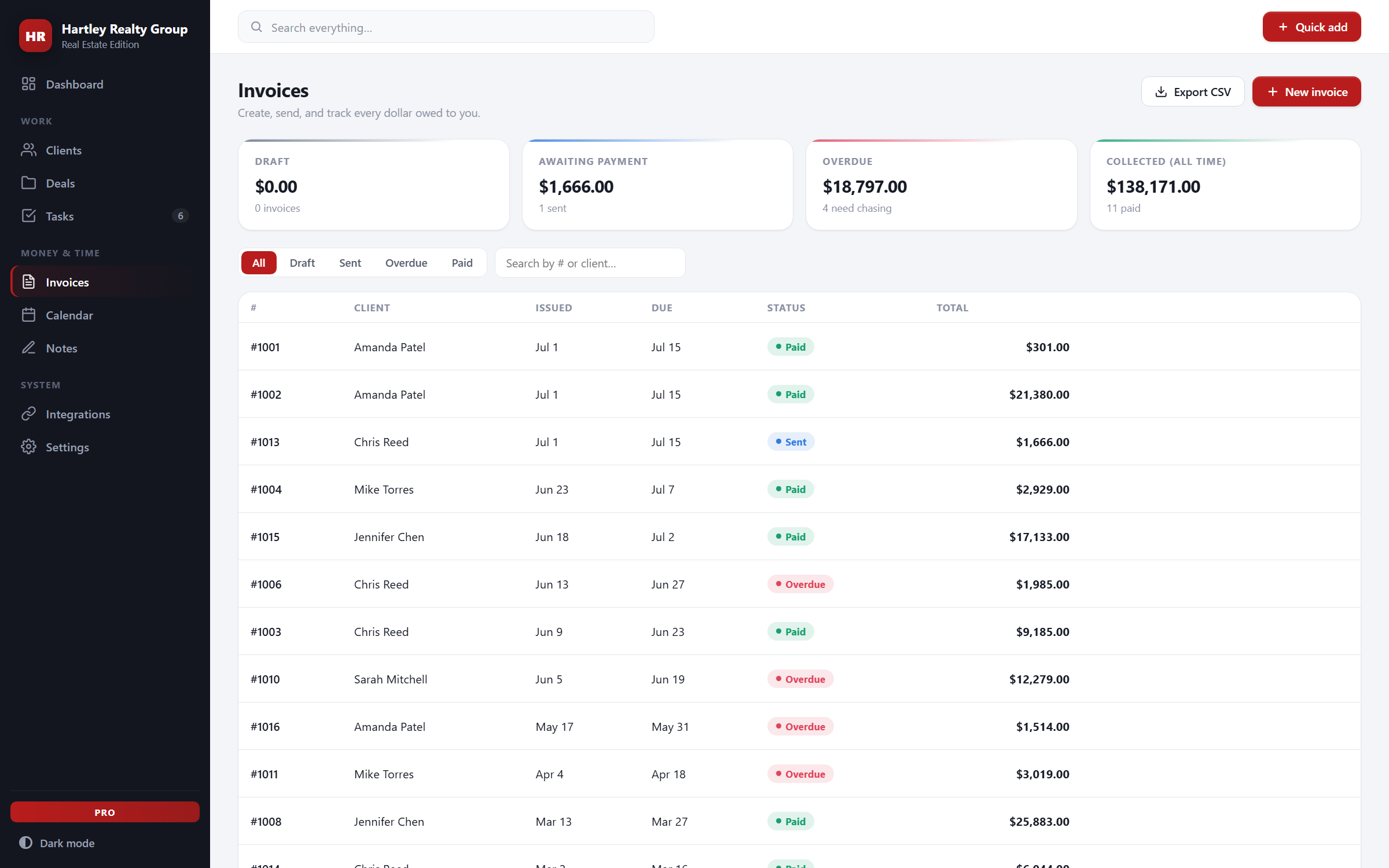 AgentDesk — invoices view